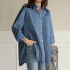 Vintage Lapel Plain Button Down Casual Shirt