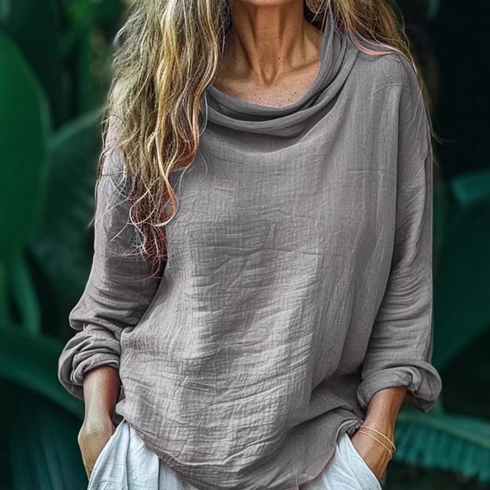 Women's Bohemian Linen Simple Casual Long-sleeve Top Shirt