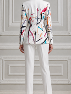 White Abstract Print Blazer & Slim Pants Set