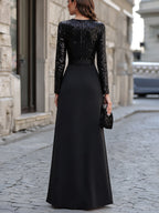 Sequin Spliced Ruched Maxi Gown