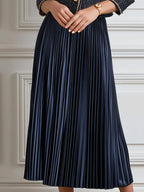 Tweed Cropped Jacket & Satin Pleated Midi Skirt Set