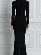 Black Dress Fall Wedding Guest Dress Zip Front Mermaid Maxi Dress