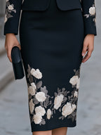 Embroidered Blazer And Pencil Skirt Two-Piece Set