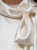 Elegant Champagne White Satin Sleeveless Bow Shirt