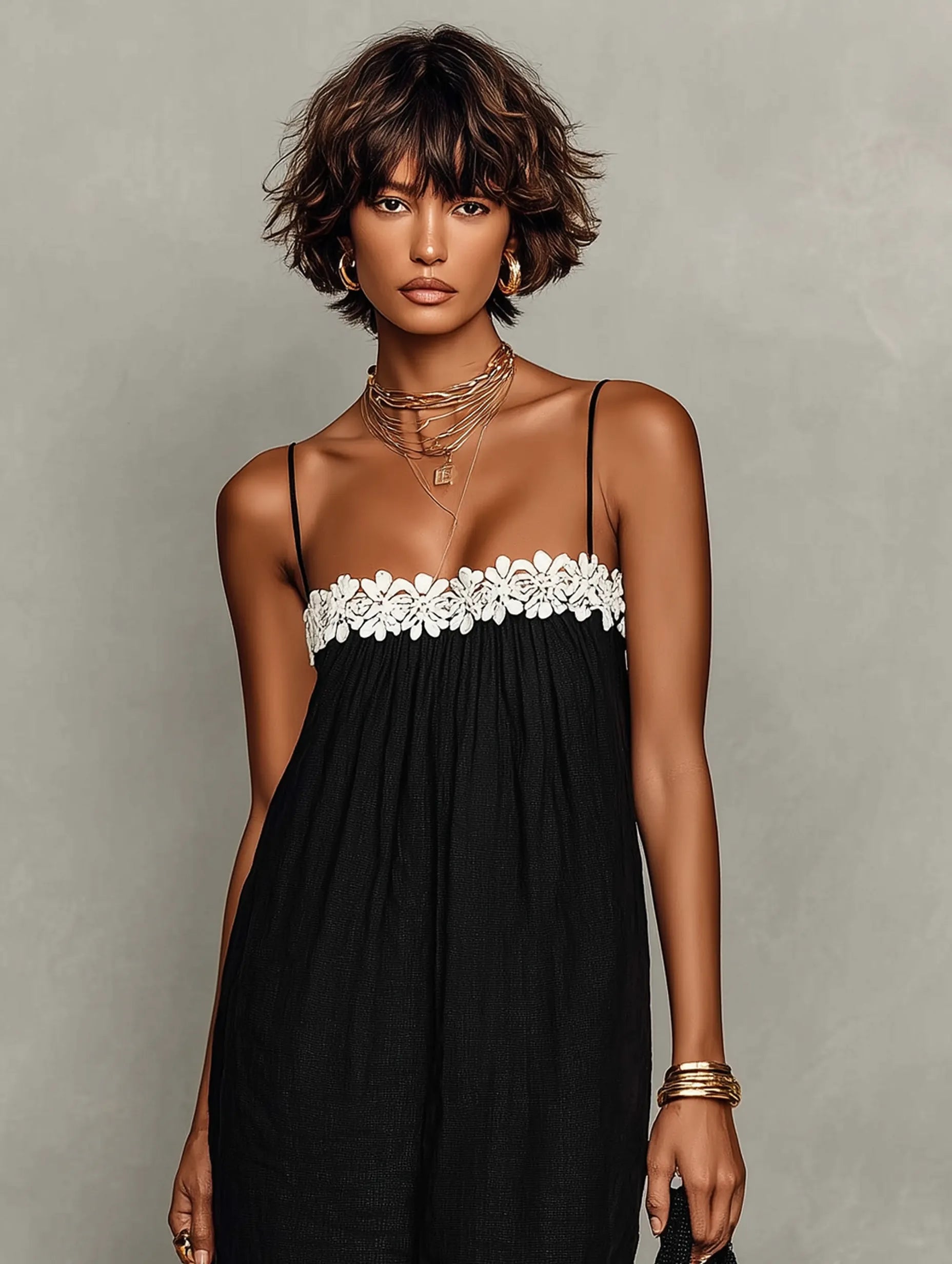 Women's Minimalist Linen-Blend Lace-Paneled Strapless With Spaghetti Straps Maxi Dress MDZ1926C9Y