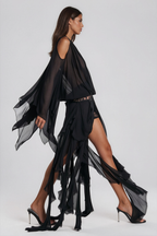 Raven Chiffon Fringe Skirt Set