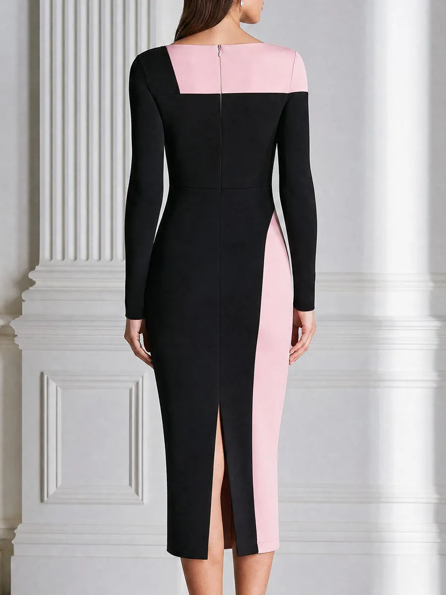 Geometric Patchwork Color Block Bodycon Midi Dress