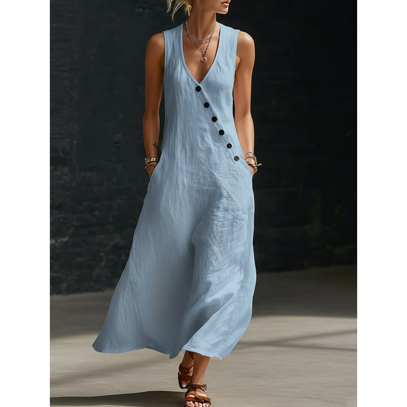 📢📢30% OFF !!!⏰Women's Sleeveless V-Neck Maxi Dress with Pockets