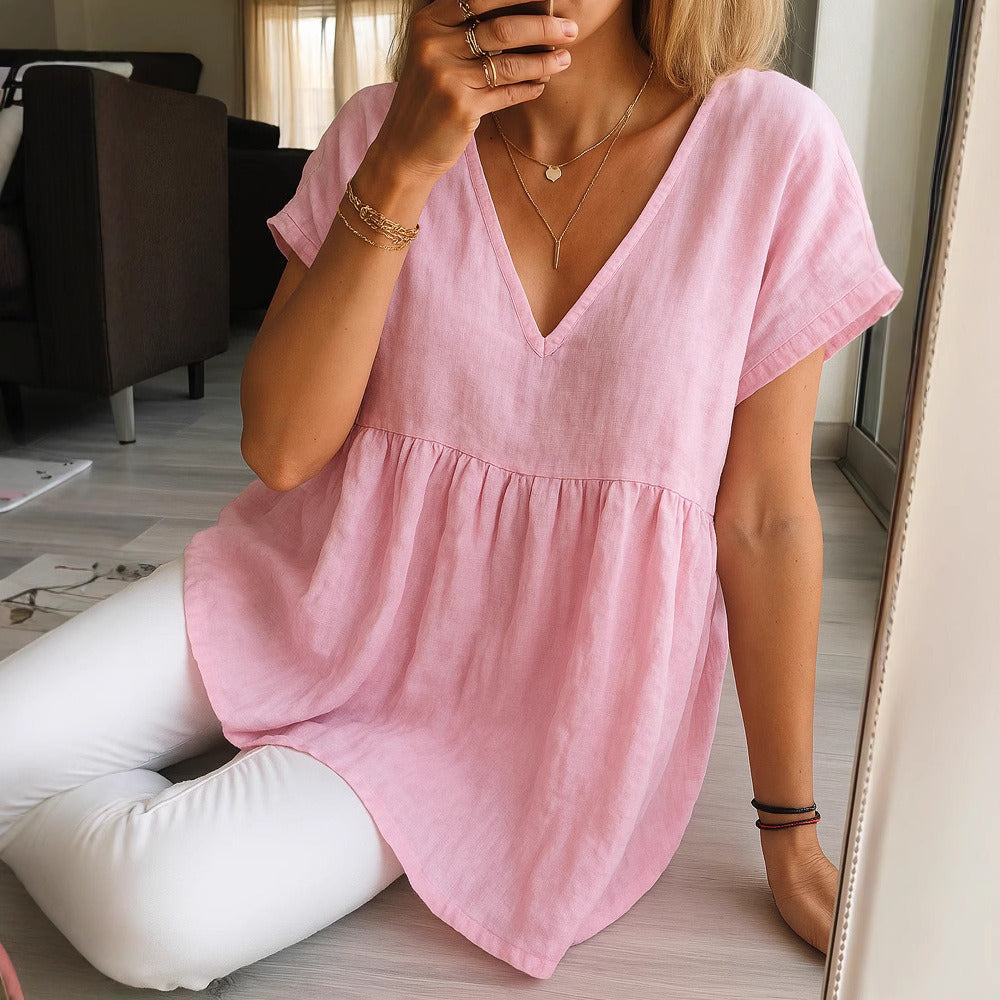 Women's Solid Color Linen T-shirt