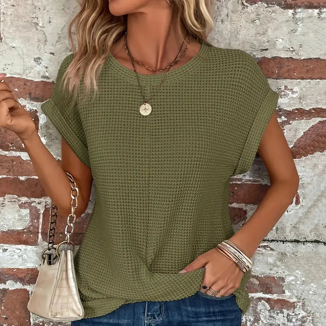 Casual Waffle Loose Solid Color Tops For Women