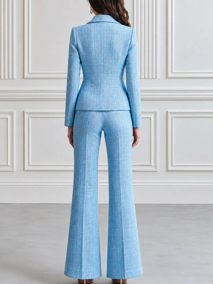 Tweed Blazer And Flare Pants Two Piece Formal Suit Set