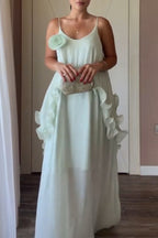 Women's Casual Loose Ruffle 3D Flower Decoration Maxi Dress