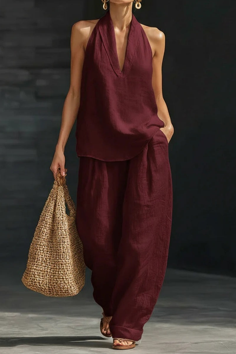 Women's V-neck Top + Tencel Denim Casual Suit