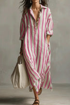 Casual Striped Shirt Bohemian Style Maxi Dress
