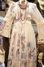 Lead Singer Beige Embo Flower Maxi Dress