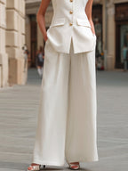 Minimalist Mandarin Collar Tailored Vest And Wide-Leg Trouser Set