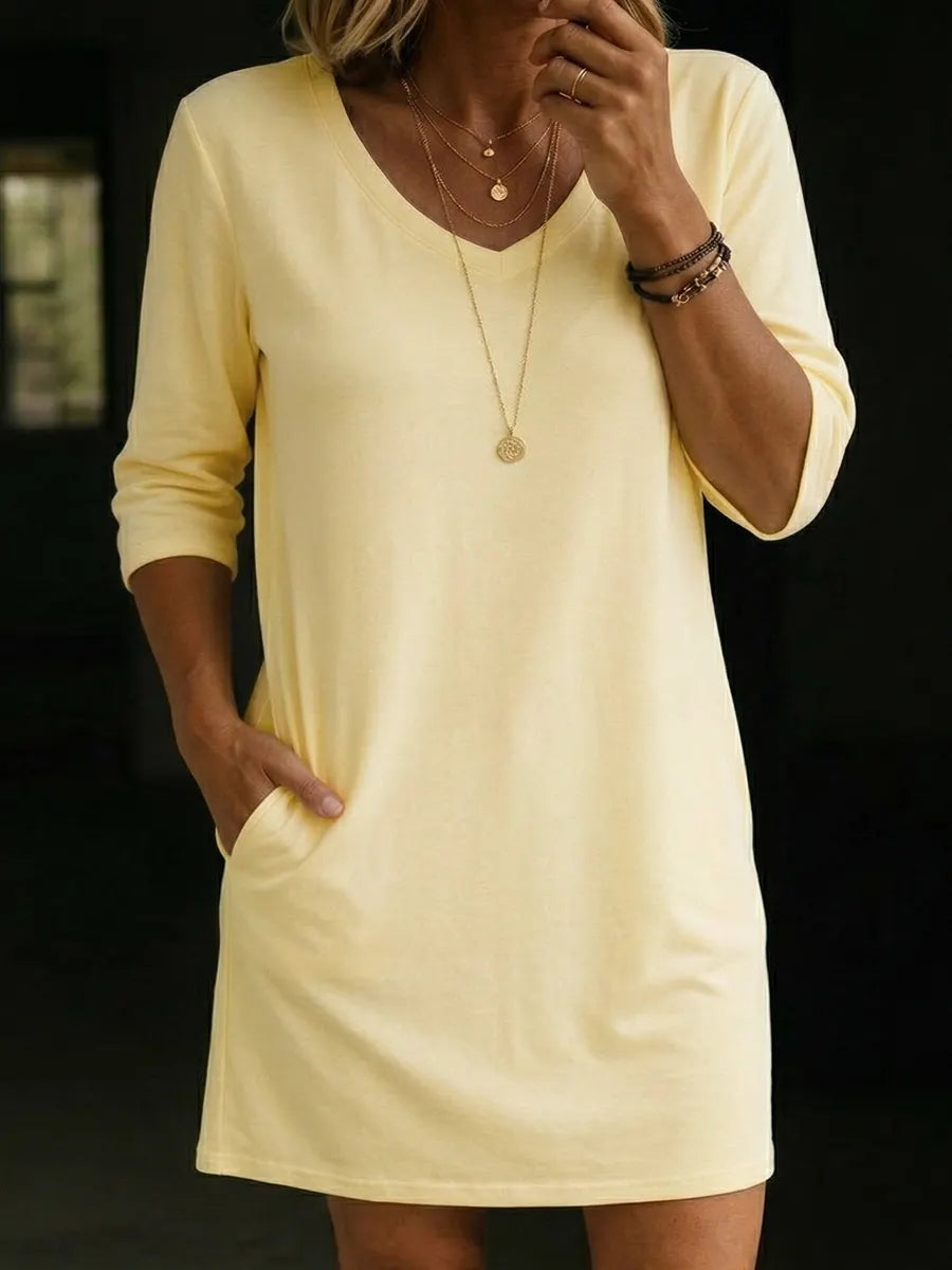 V-collar Short-sleeve Dress