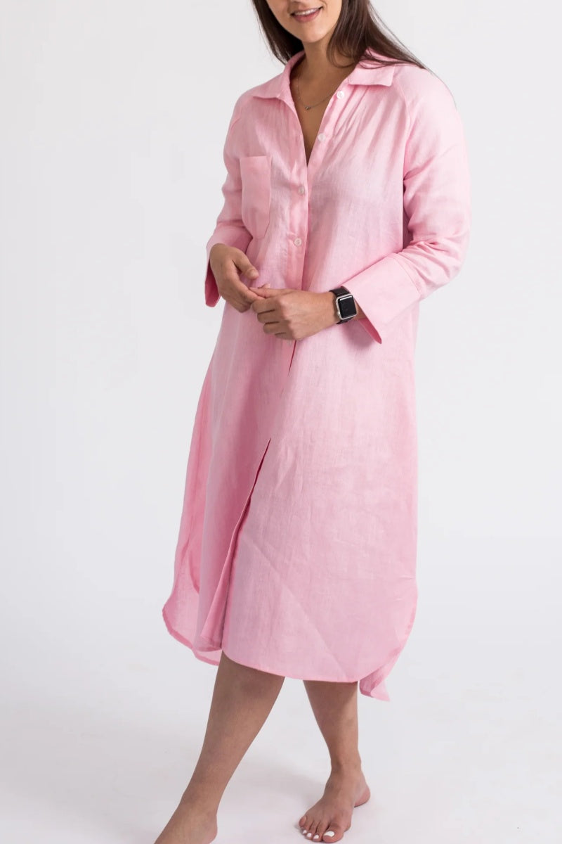 Women's Elegant A-Line Dress with Three-Quarter Sleeves & Practical Pockets