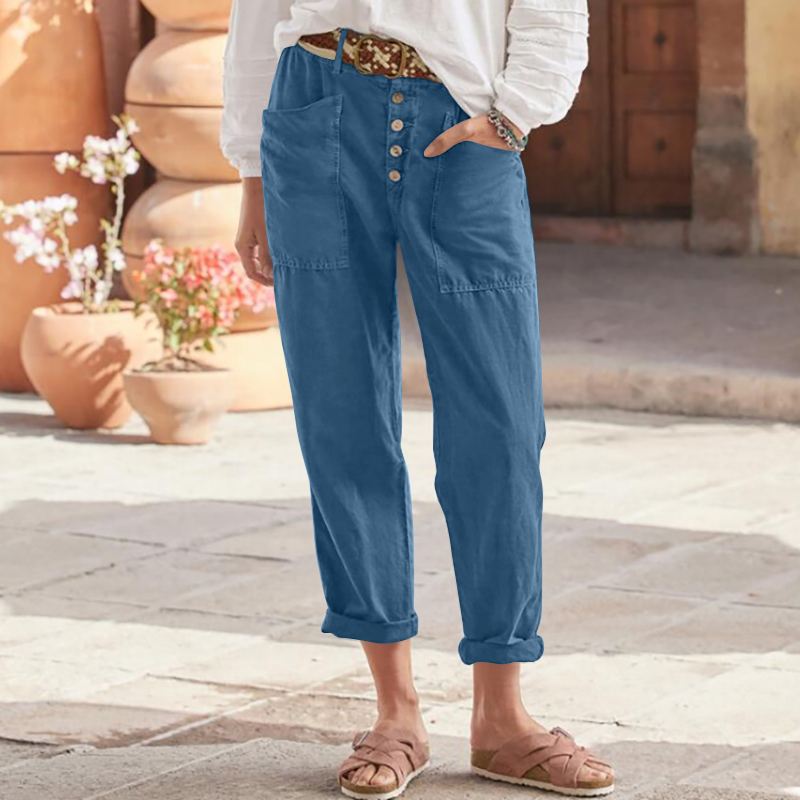 Casual Button-Down Utility-Chic Trousers with Pockets
