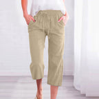 Women's Casual Summer Linen Pants High Waisted Loose Yoga Sweatpants Crop Pants with Pockets