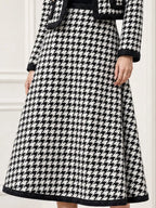 Houndstooth Tweed Crop Jacket & Midi Skirt Two Piece Set