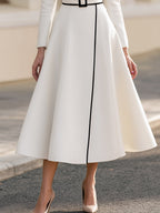 White Black Fit & Flare Midi Formal Coat Dress For Wedding Guest Occasions