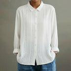 Women's Casual Shirt Button Up Lace Linen Blend Blouse