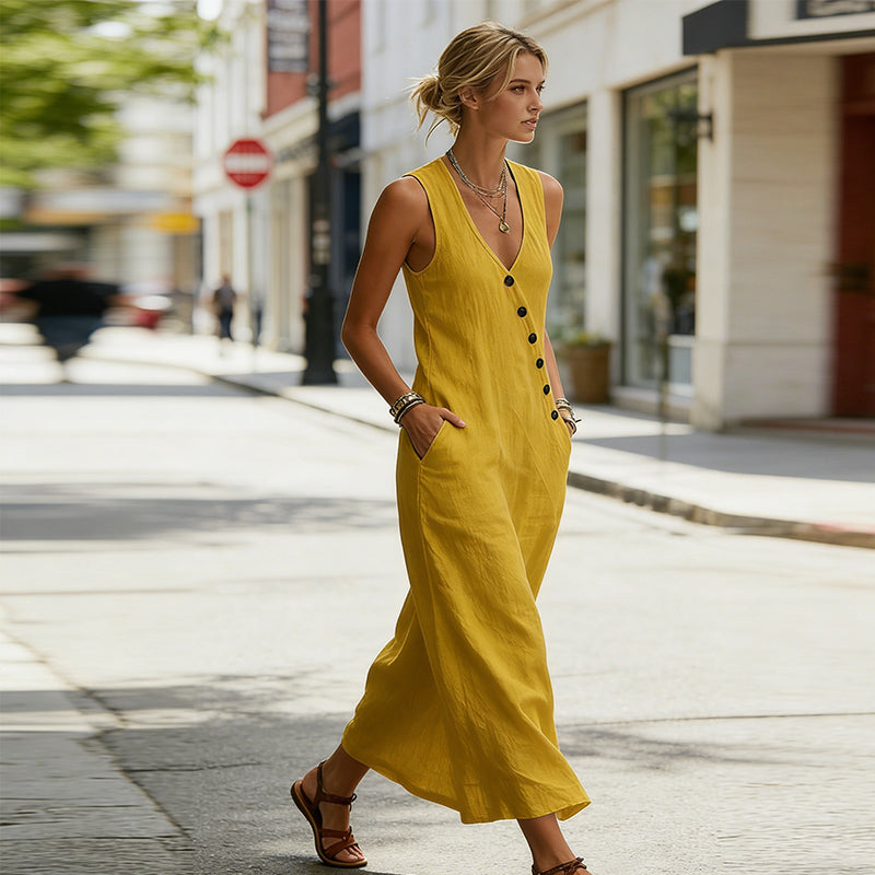 📢📢30% OFF !!!⏰Women's Sleeveless V-Neck Maxi Dress with Pockets