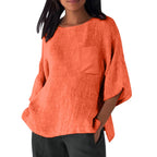 3/4 Sleeved Round Neck Pocket Loose Casual Shirt