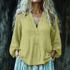 Vintage Elegant Art Linen V Neck Shirt