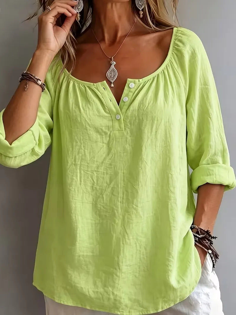 Women's Casual Solid Color Square Neck Long Sleeve Shirt