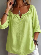 Women's Casual Solid Color Square Neck Long Sleeve Shirt