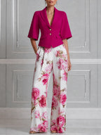 Fuchsia Cropped Blazer & Pink Rose Wide Leg Trousers Set