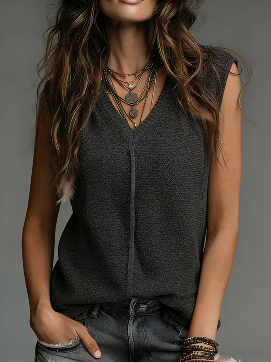 Women's Cozy Minimalist Solid-color V-neck 100% Cotton Vest