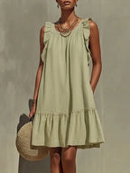 Sleeveless Ruffle Cotton-linen Dress