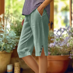 Women's Elegant Cotton And Linen Shorts Pants (With Pockets)
