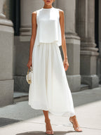 Layered Sleeveless Chiffon Top & Skirt Two-Piece Set
