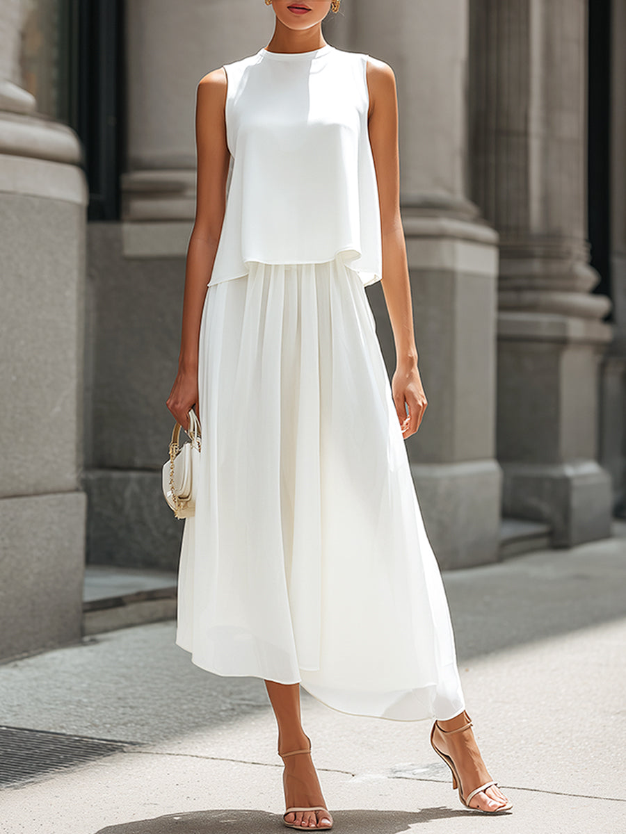 Layered Sleeveless Chiffon Top & Skirt Two-Piece Set