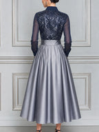 Navy Sequin Shirt And Silver Pleated Skirt Two-Piece Set