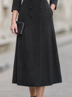 Double-Breasted Satin Lapel Trench Midi Dress