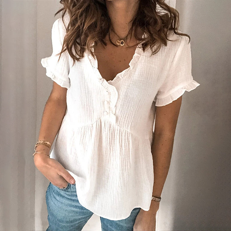 Women's Vintage Fungus Edge Design Cotton Linen Shirt