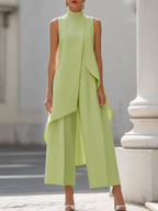 Asymmetric Layered Sleeveless Top & Wide-Leg Pants Set