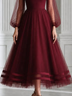 Elegant Illusion Neck Puff Sleeve Tulle A-Line Formal Dress