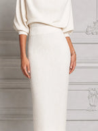 White Dress Stockholm Style Ribbed Knit Turtleneck Pencil Midi Dress