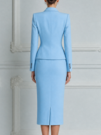 Powder Blue Tailored Blazer & Pencil Skirt Set