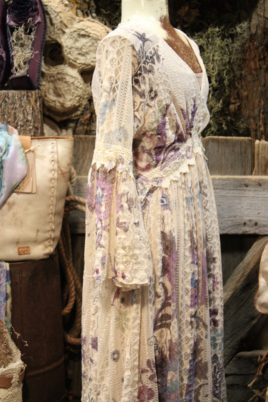 Lead Singer Beige Embo Flower Maxi Dress