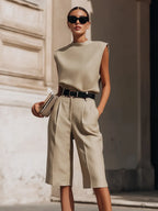 Minimalist Structured Sleeveless Top And Tailored Bermuda Shorts Set