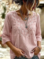 Women's Art Casual Ethnicity Floral Embroidery Blouse Shirt