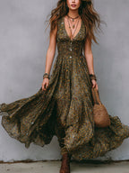 Women's Polka Dot V-Neck Dress With Wide Straps