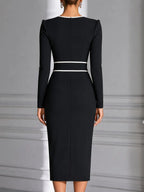 Contrast Trim Wrap Bow Belt Formal Midi Dress